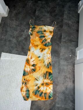 White Fox Boutique Yellow & Green Tie-Dye Maxi Slip Dress